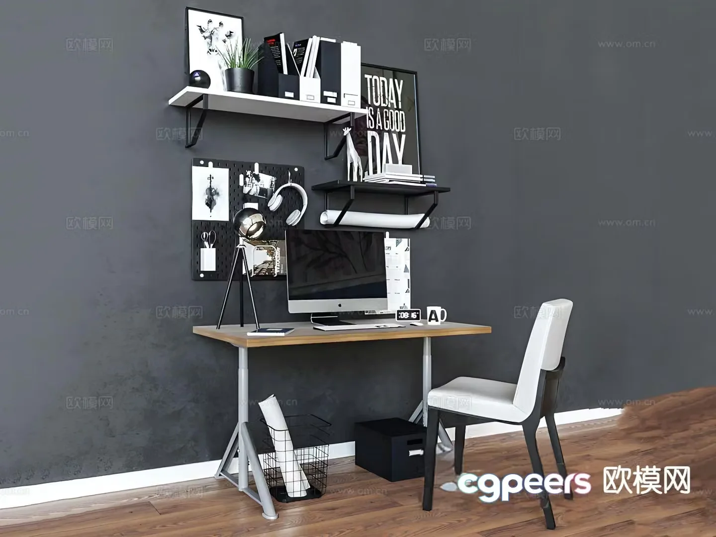 Nordic study table desk 3d model