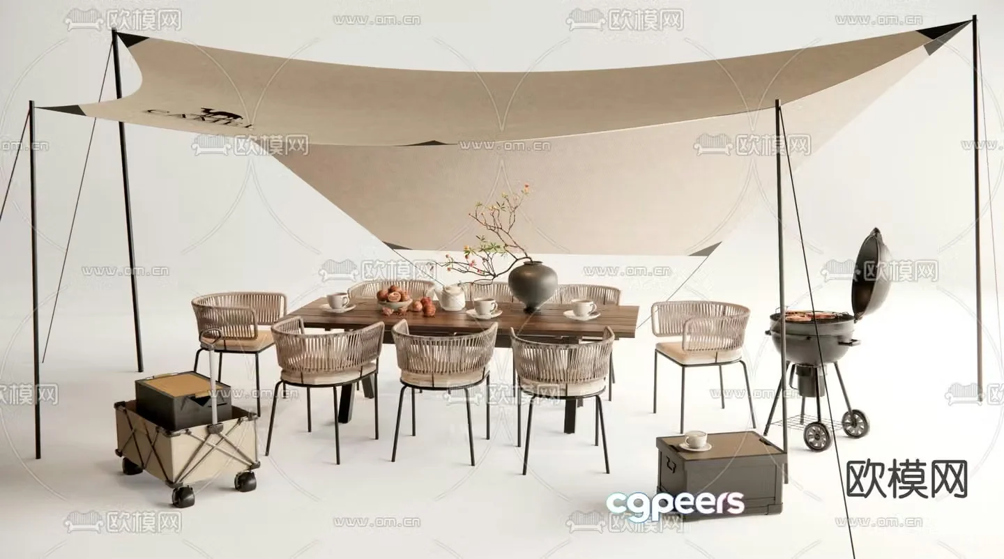 Modern camping table and chairs 3d model