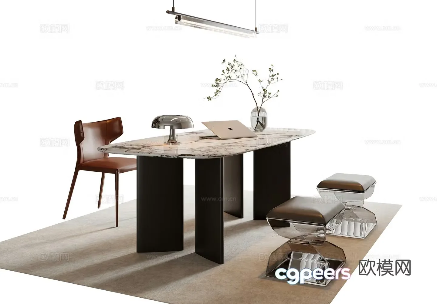 Italian desk and chair combination 3D model