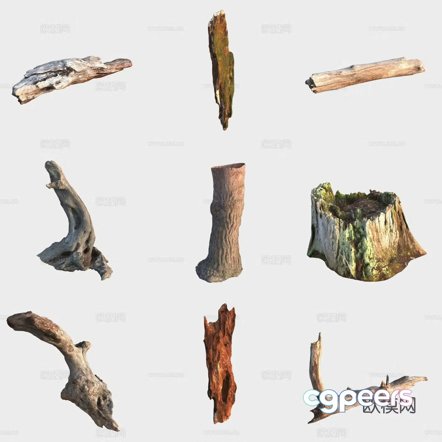 Trunk branch stump dead wood 3d model