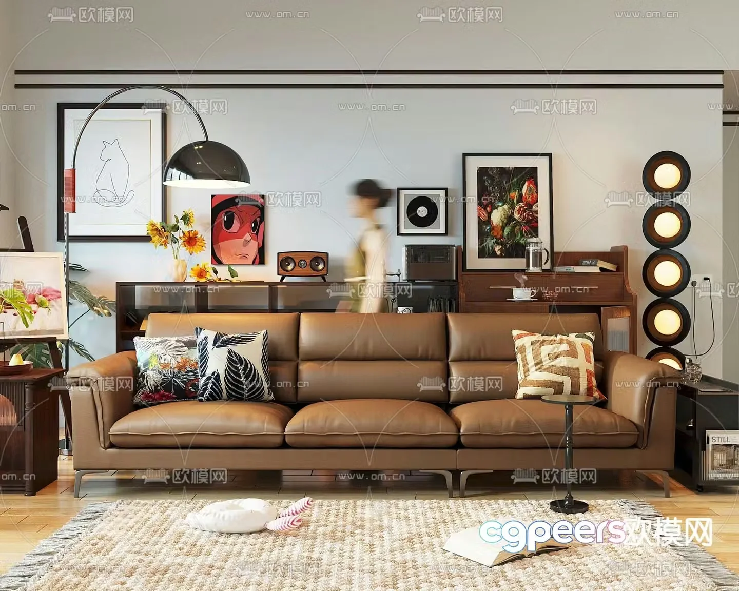 Three seater sofa leather sofa 3d model
