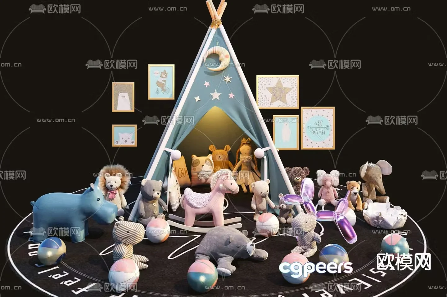 Modern children’s plush toy tent 3d model