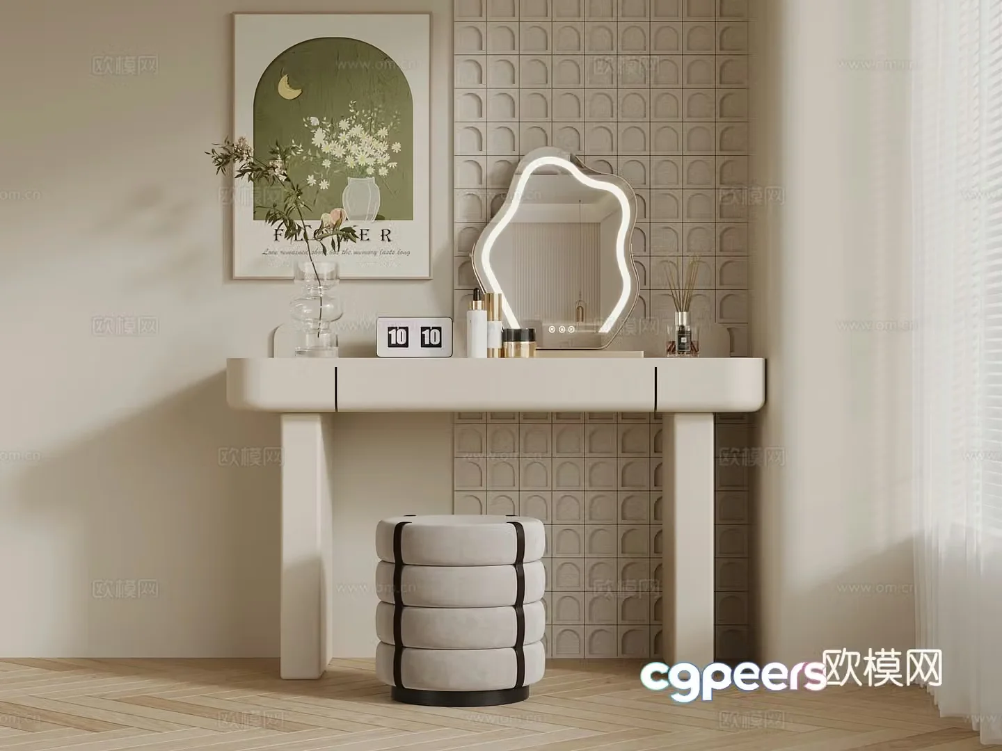 Dressing table French cream style splicing dressing table 3d model 3d model