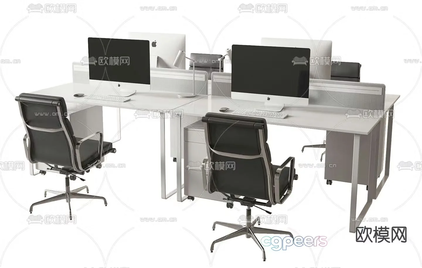 Office desk and chair station 3D model