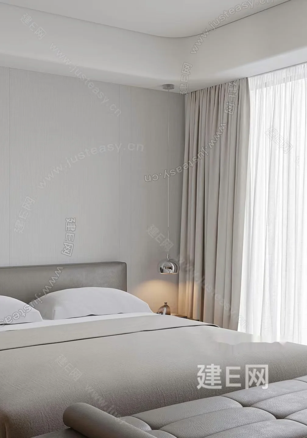 Modern Light Gray Bedroom 3D Model – 10549 – VRAY Render