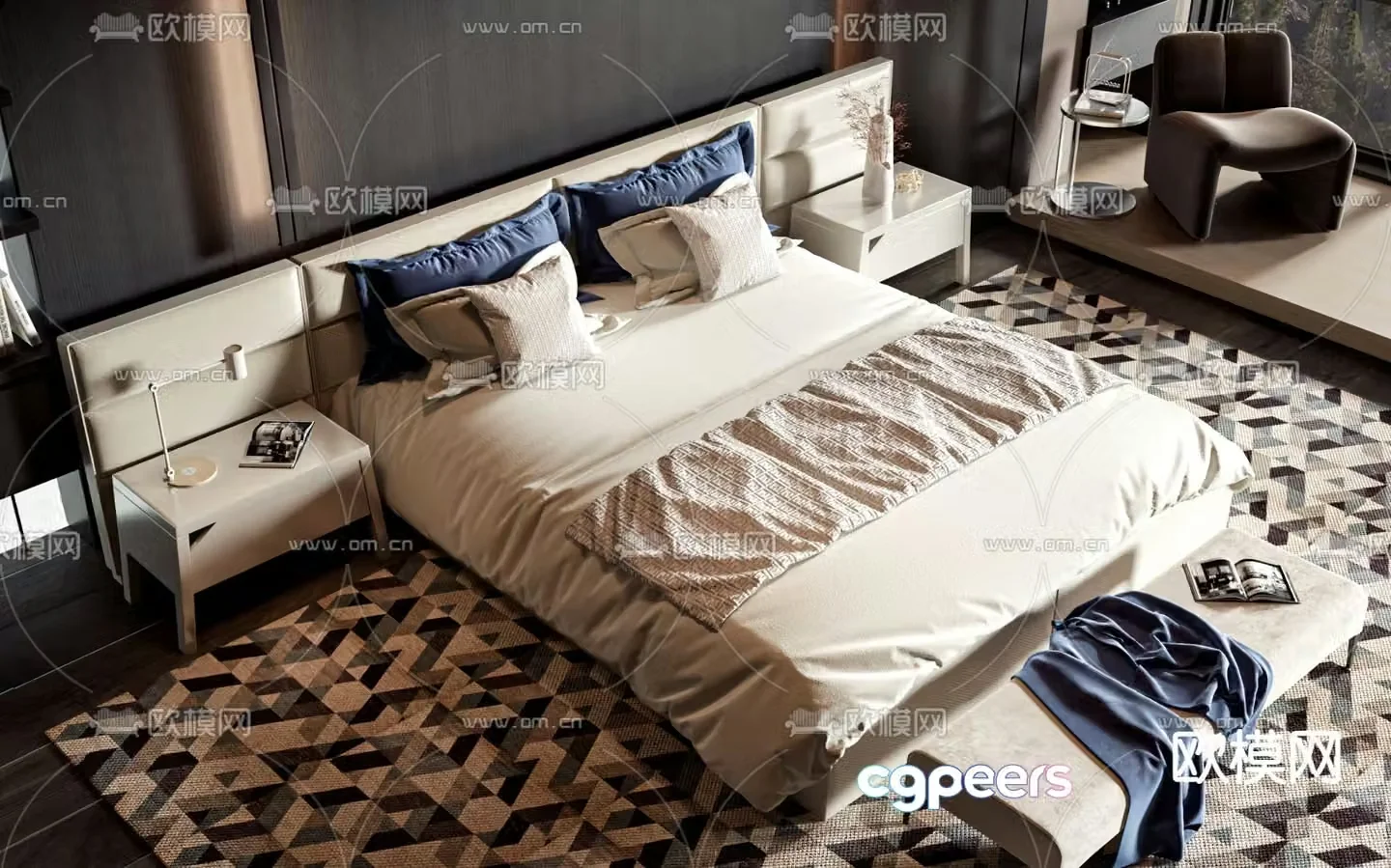 Double bed commercial bed 3d model