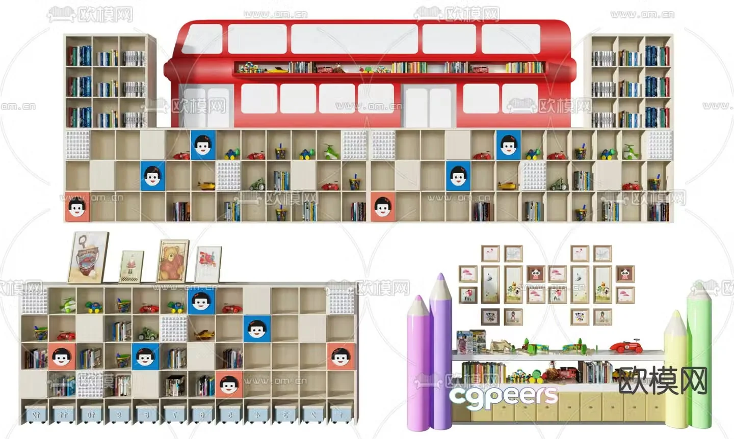 Modern children’s bookcase decorative cabinet 3d model