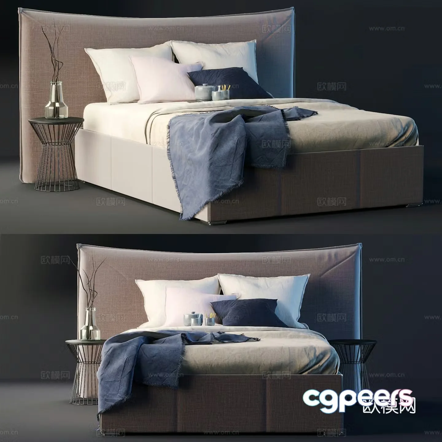 Modern double bed nightstand 3d model