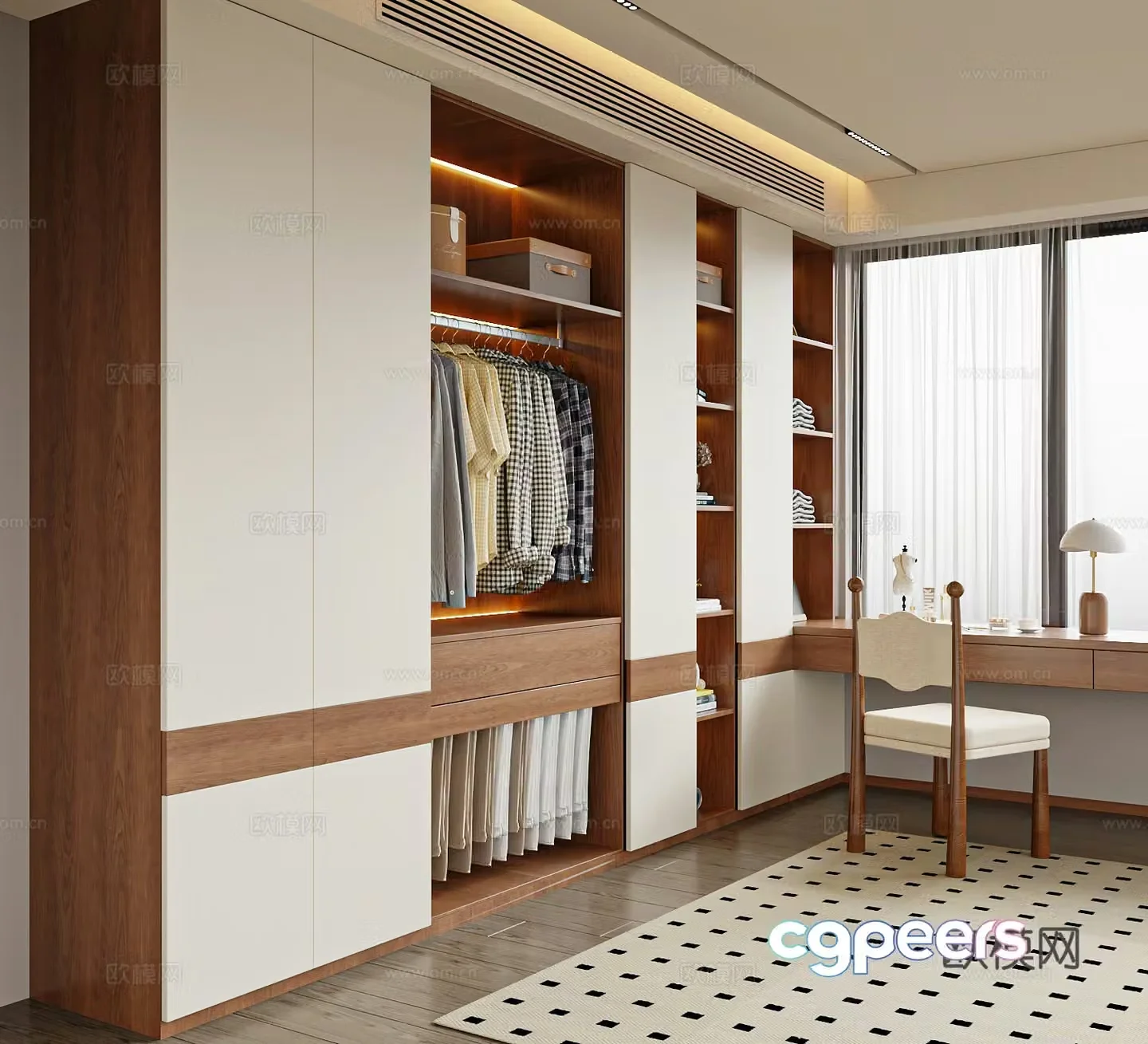 Modern medieval wind wardrobe dressing table wardrobe integrated 3D model