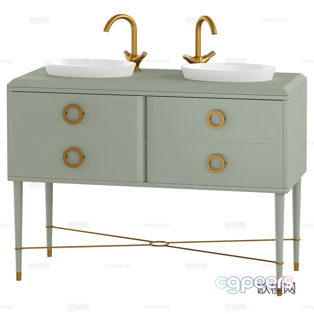Creamy air washbasin double basin children’s washbasin countertop basin faucet bathroom cabinet 3D model