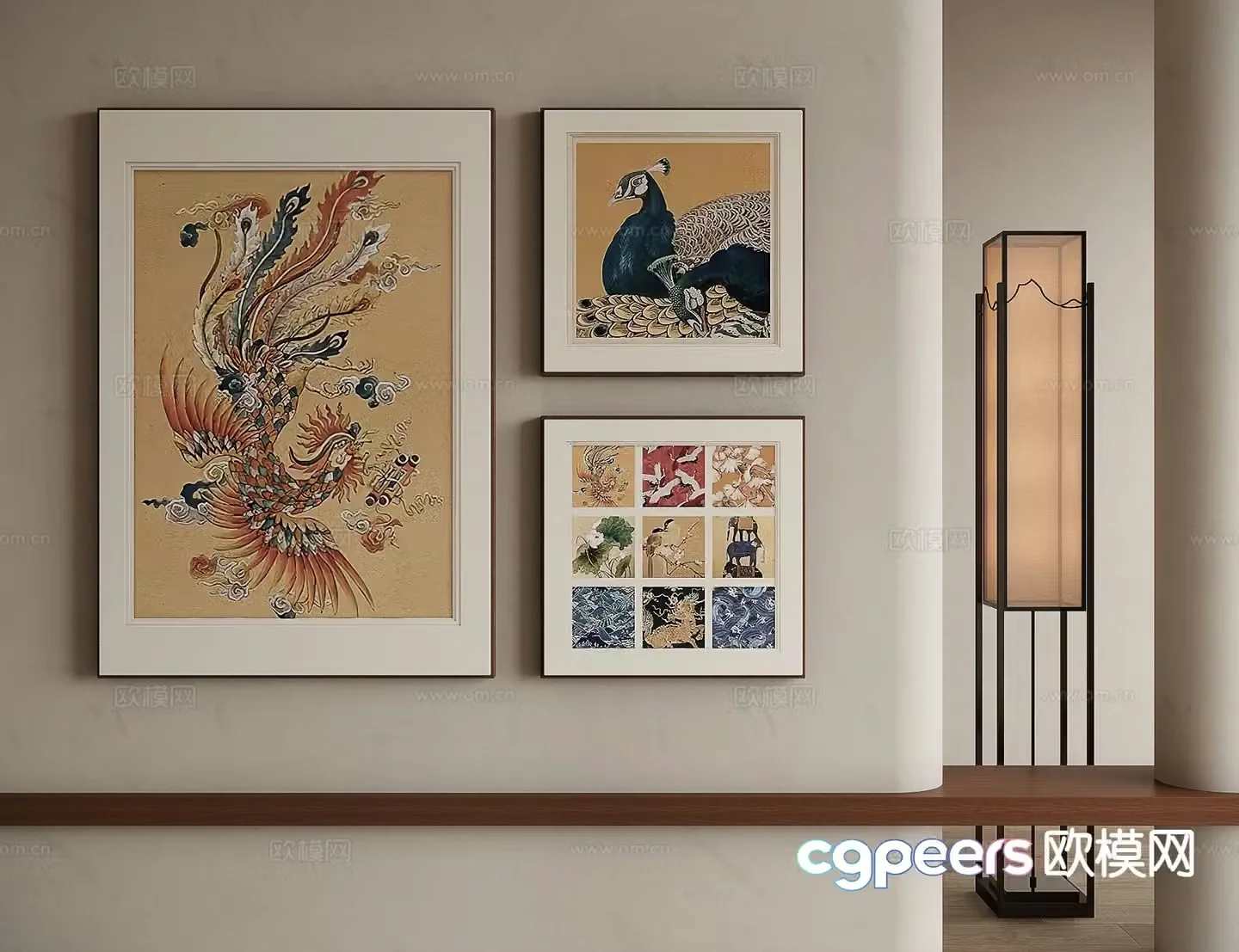New Chinese Art Painting Phoenix Painting Decorative Painting 3D Model