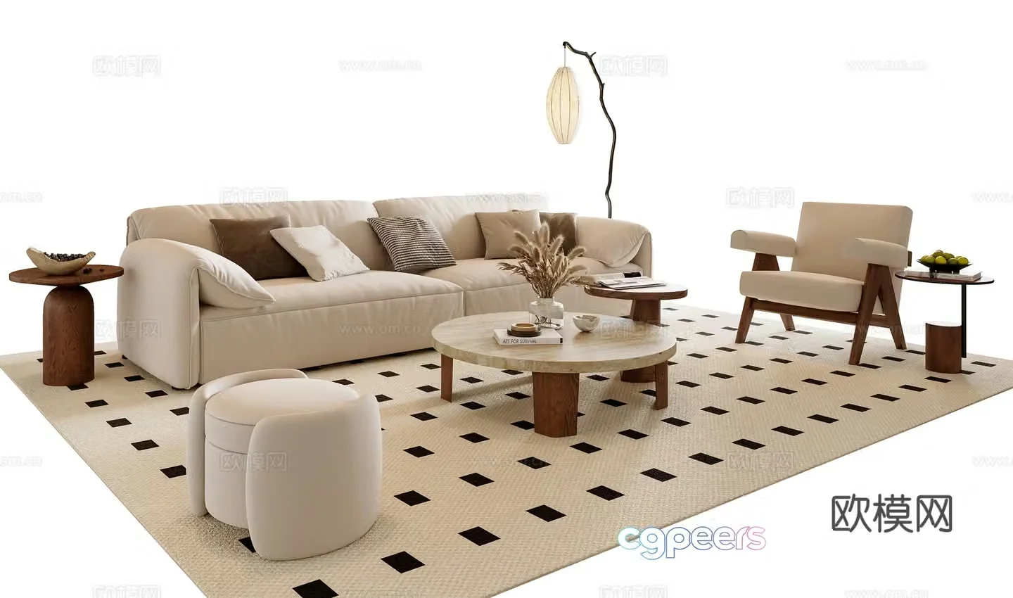 Middle style combination sofa 3D model