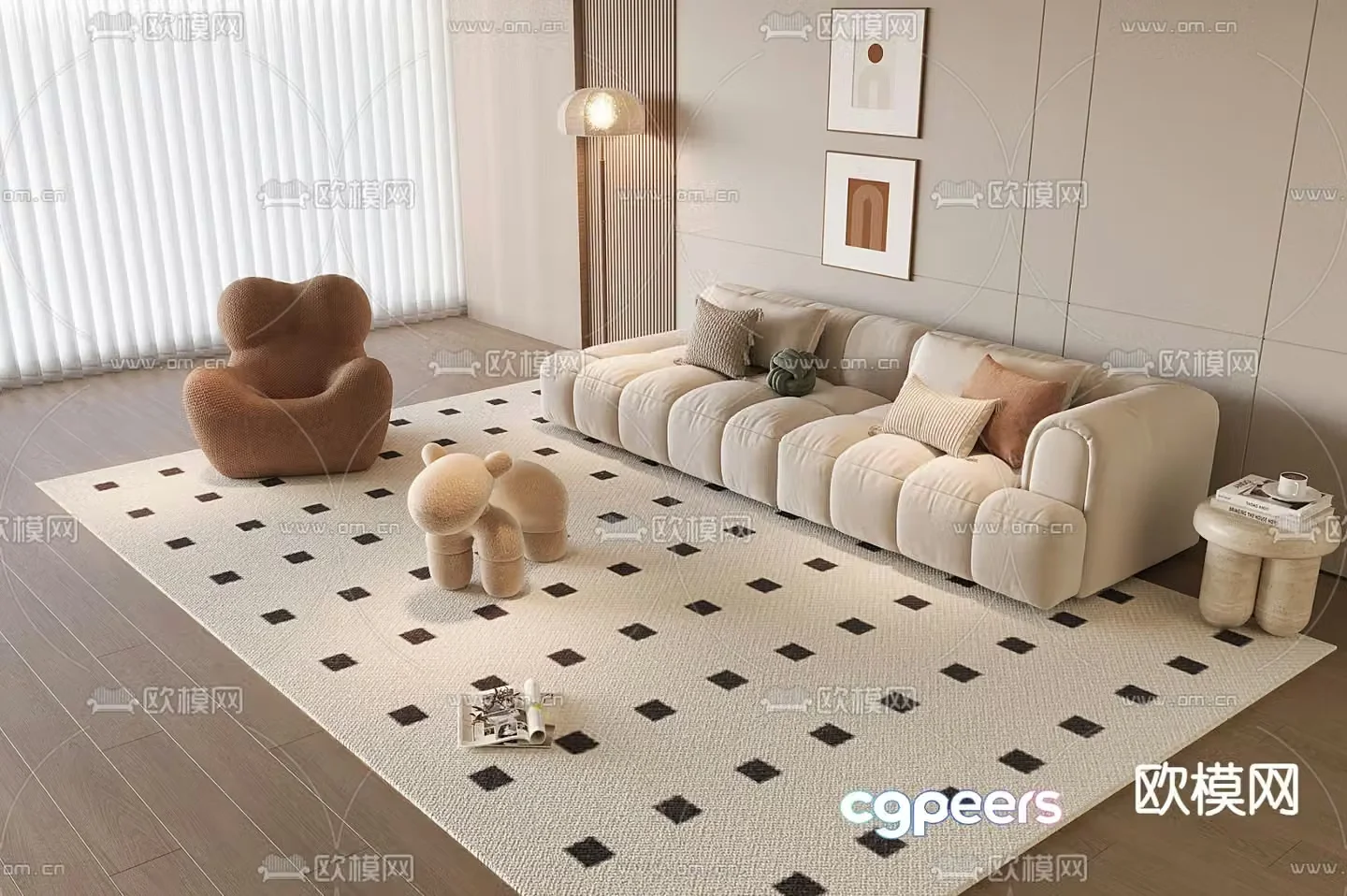 Cream style sofa bread sofa 3d model
