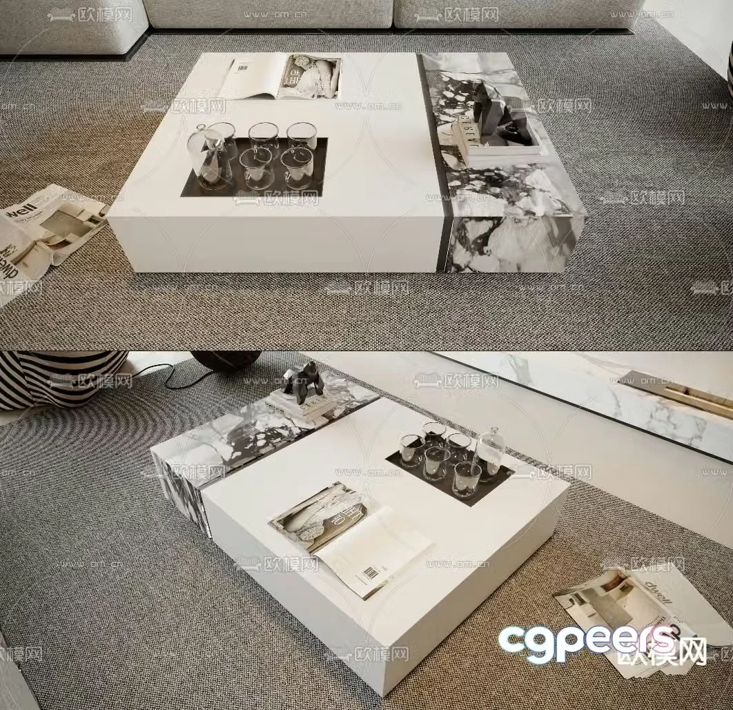 Stone coffee table square coffee table 3d model
