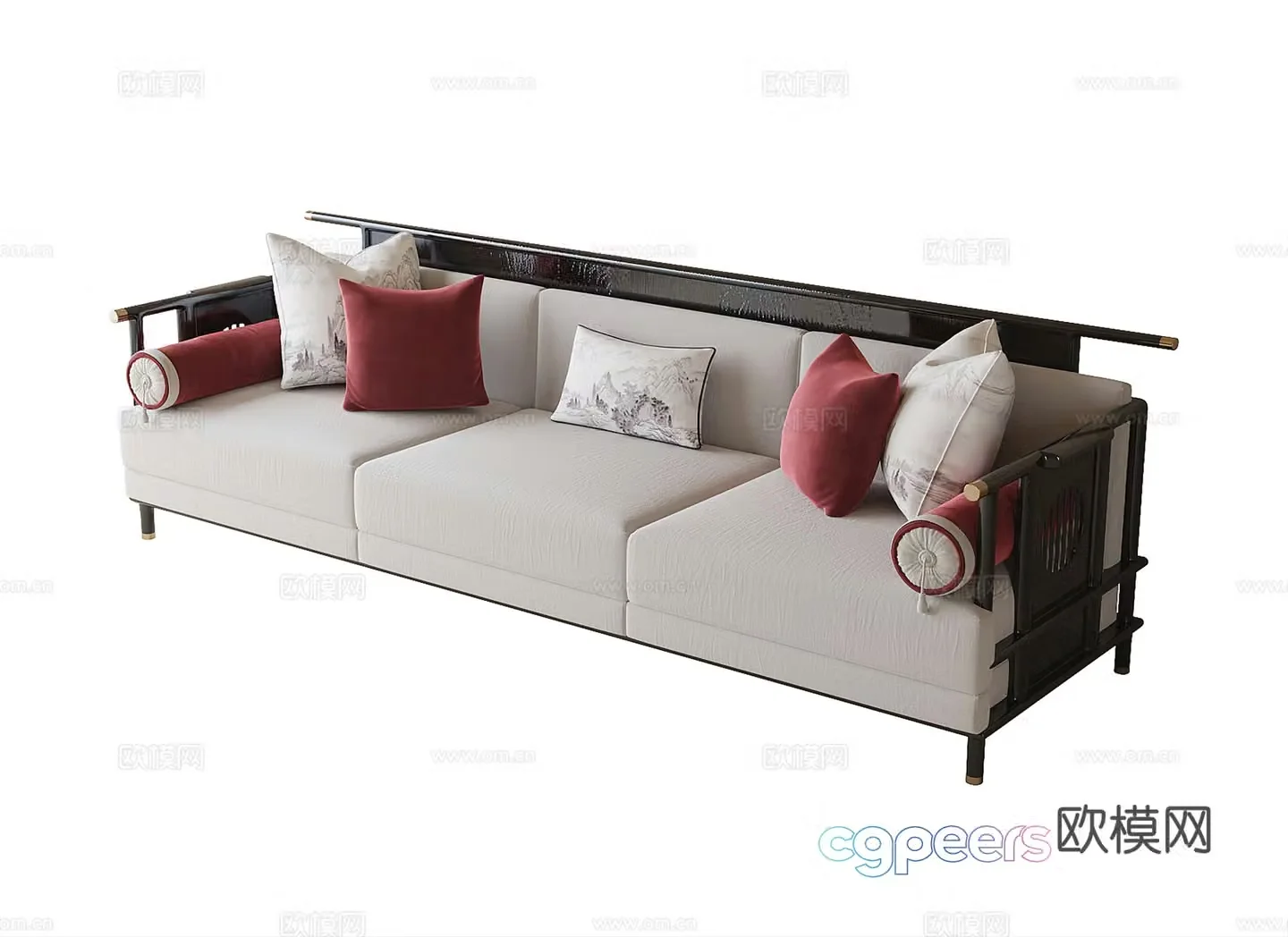 New Chinese style three-person sofa multi-person sofa 3D model