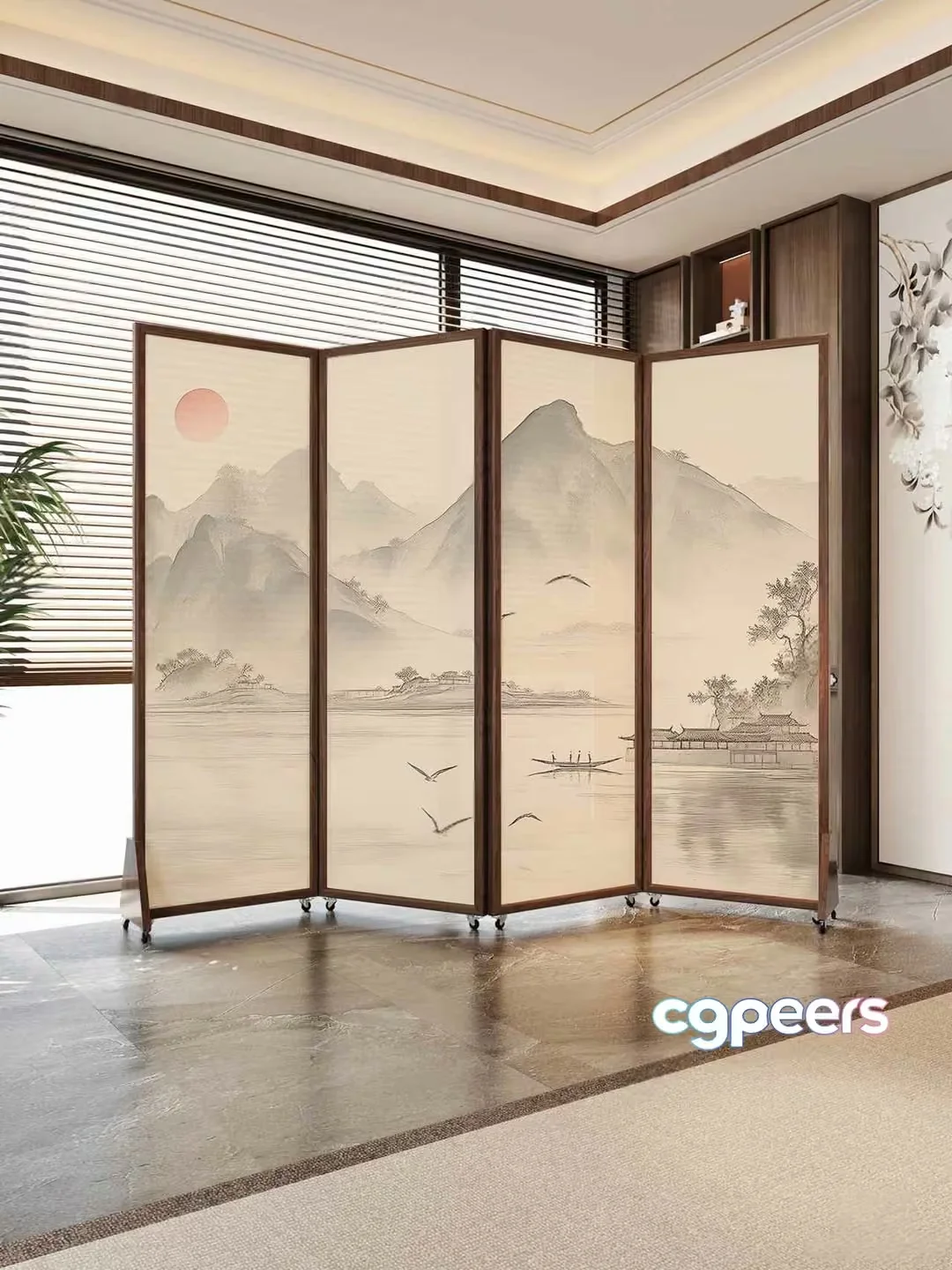 A Room Divider With A Scenic Design 3D Model – 627 – CORONA Render