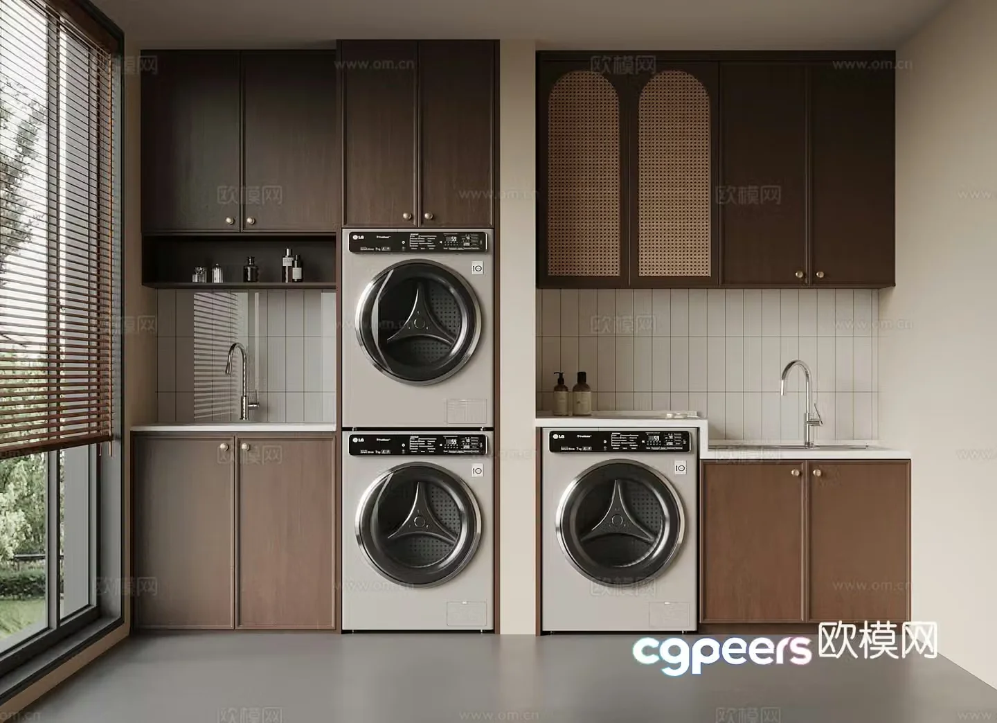 Middle style balcony washing machine cabinet bathroom cabinet 3d model