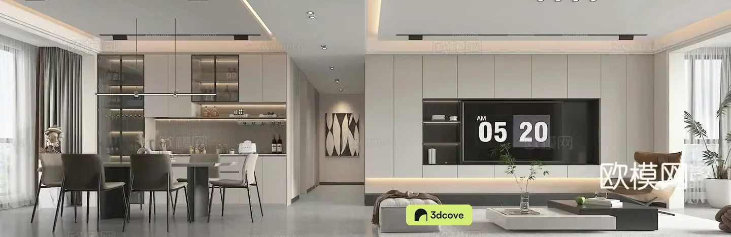 Modern minimalist living restaurant 3d model