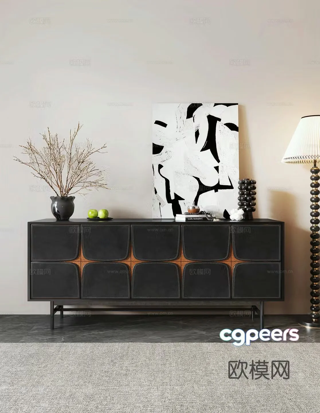 Italian light luxury entrance cabinet end view entrance cabinet entrance entrance cabinet side cabinet combination ornament decorative painting 3D model