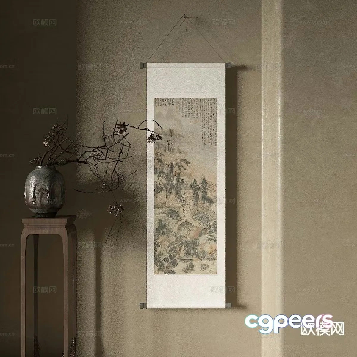 Chinese decorative painting scroll painting hanging painting 3d model