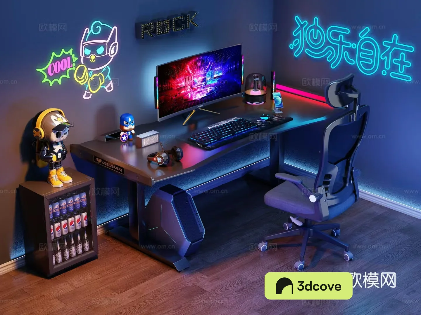 Modern desk and chair e-sports table and chair computer desk e-sports room computer ornament combination decorative lamp