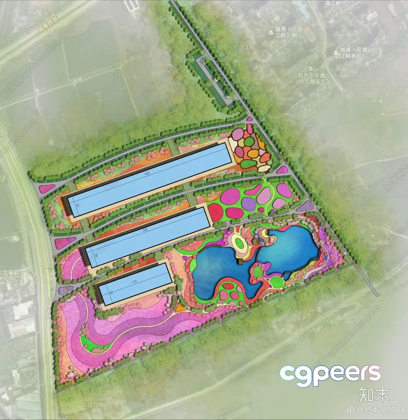A Colorful Garden And Building Complex 3D Model – 11718 – VRAY Render