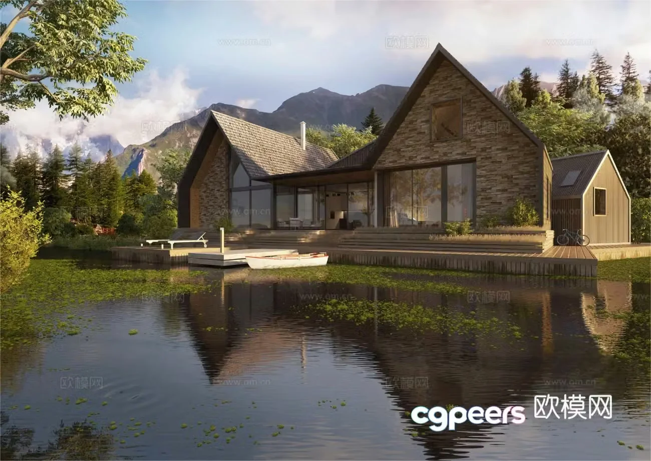 Lake View Villa Villa Exterior Building Appearance Lake View Natural Landscape 3D Model