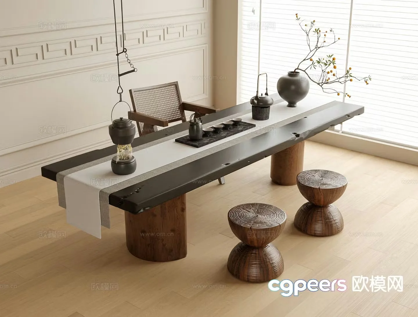 Modern tea table and chairs 3d model