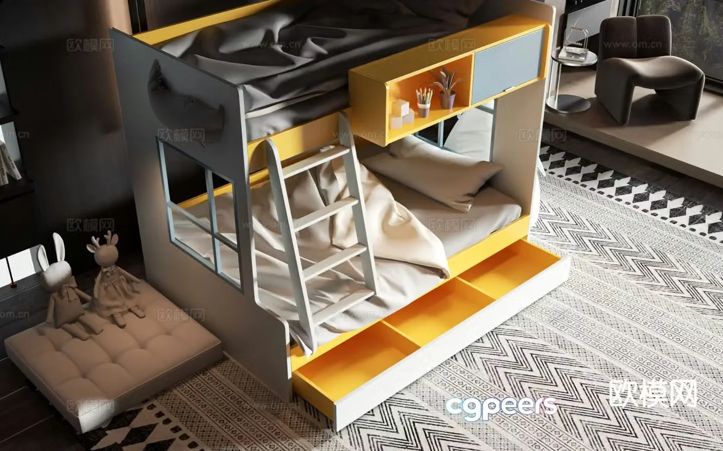 Modern bunk bed children’s bed 3d model
