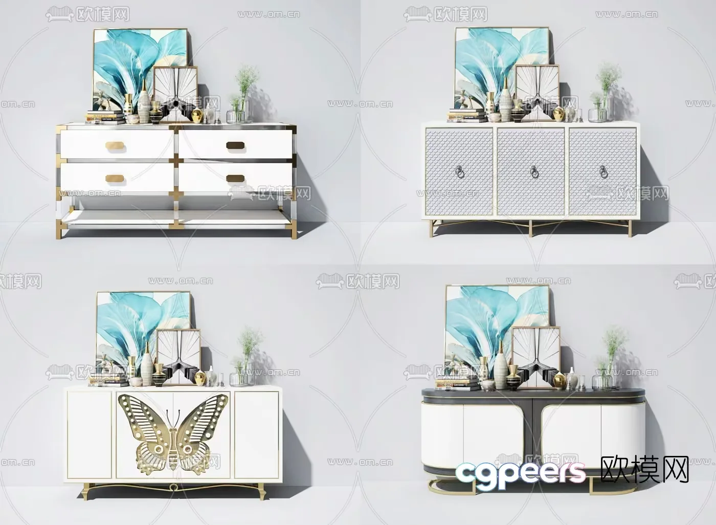 Modern White And Gold Furniture 3D Model – 3163 – VRAY Render