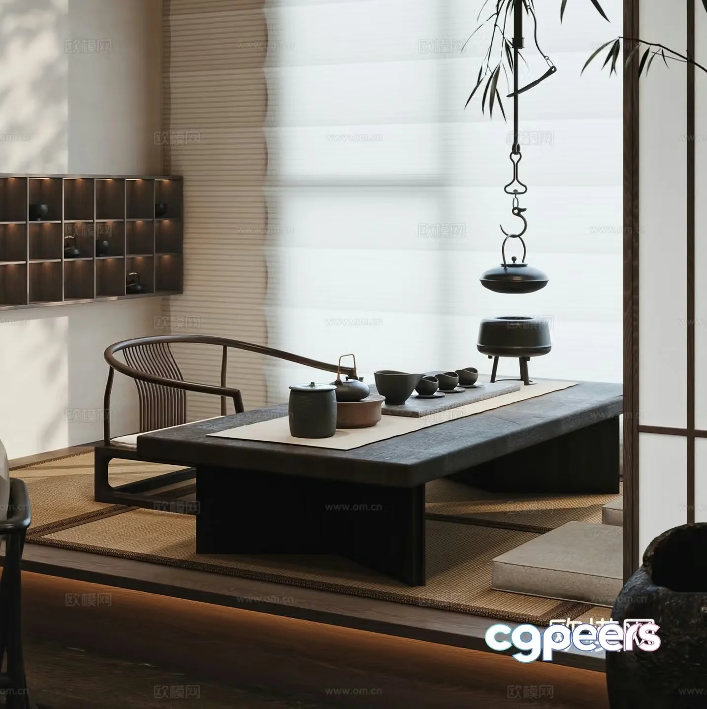 New Chinese B&B Hotel Tea Room 3D Model