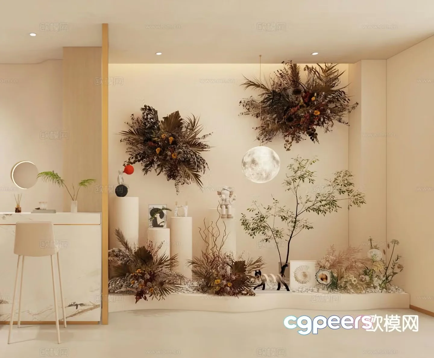 Cream style art installation decoration landscaping beauty salon decoration green plant 3D model