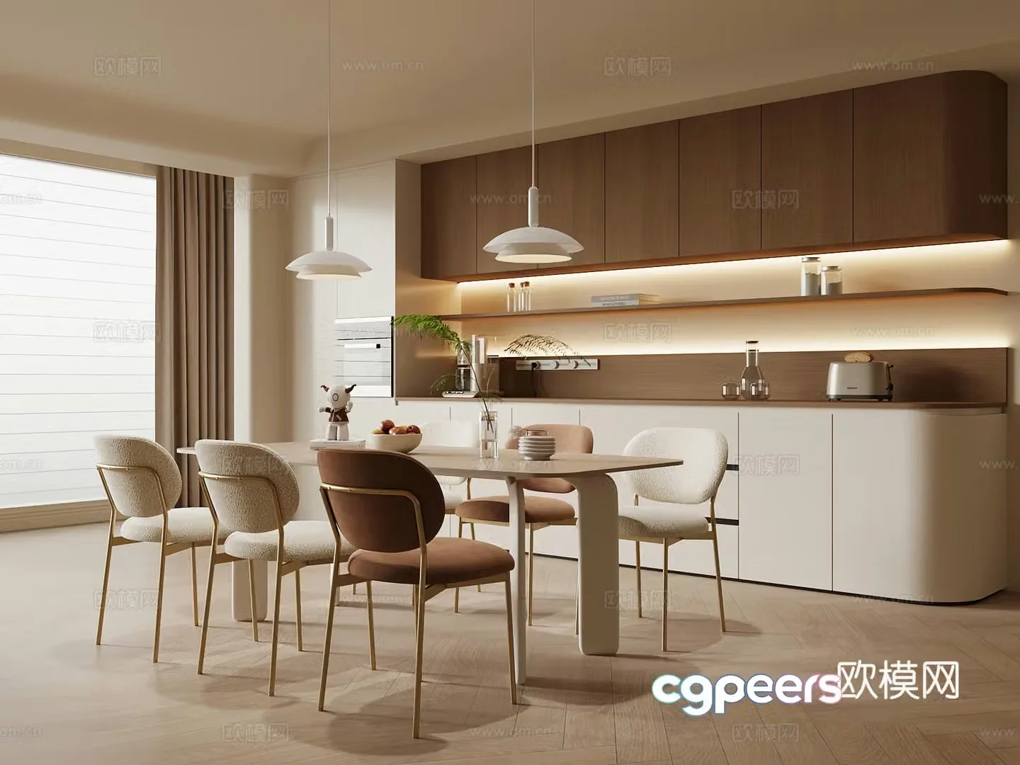 Modern restaurant dining table chair wine cabinet 3d model