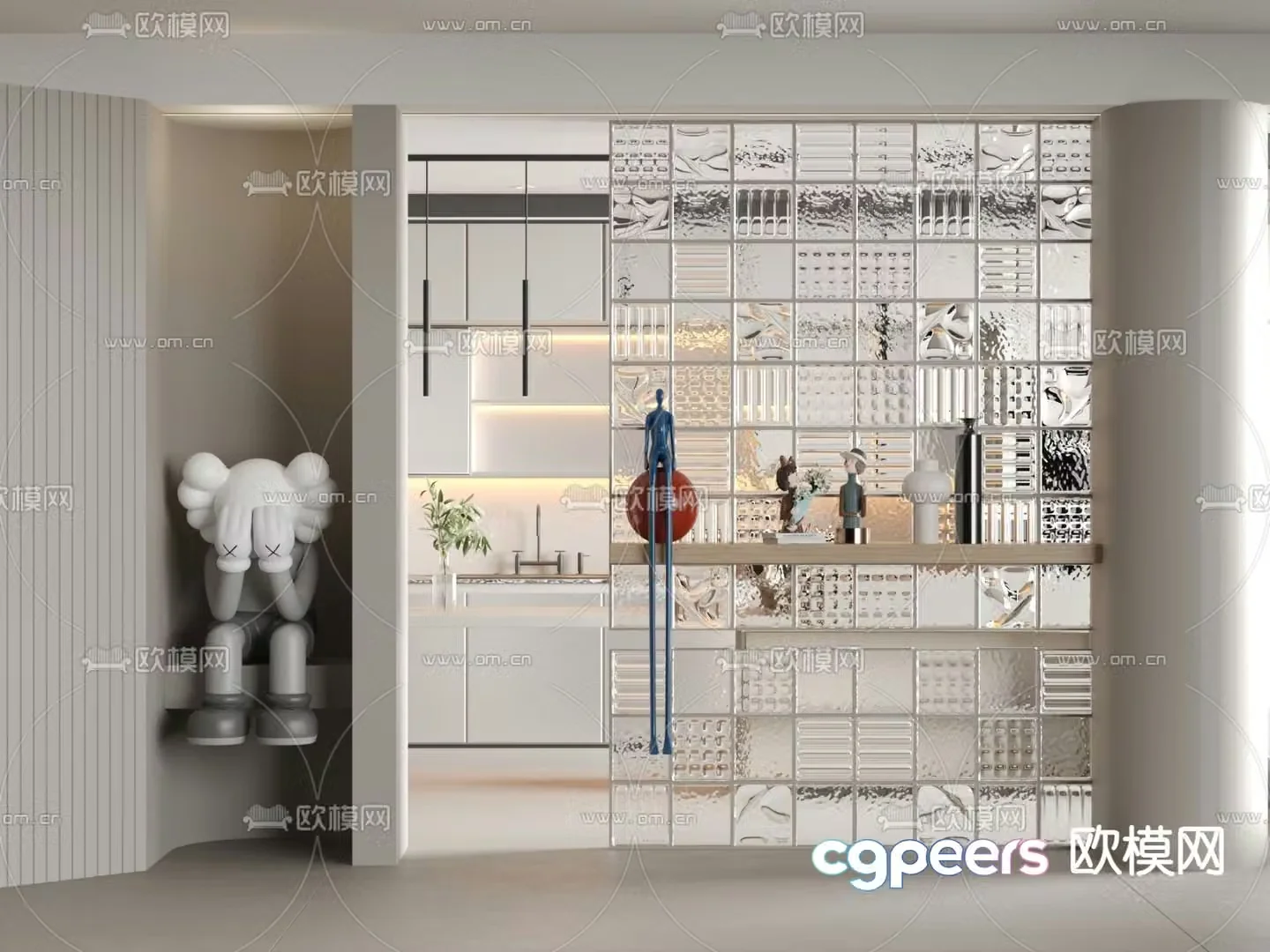 3D model of glass brick partition