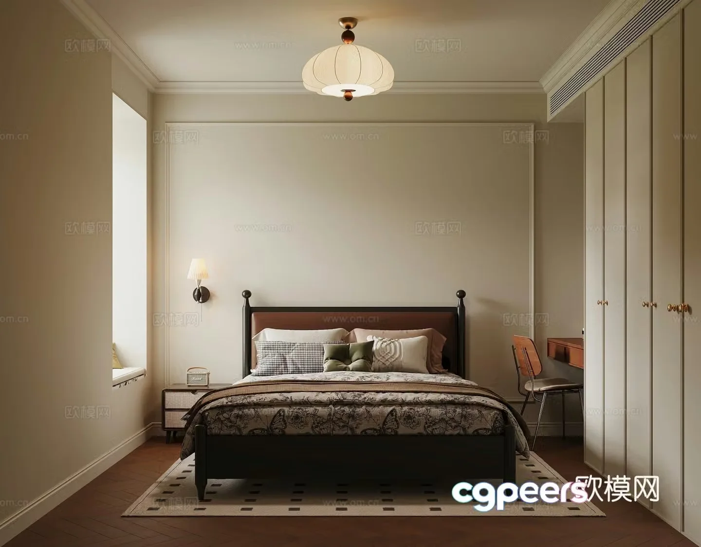 Cream retro style bedroom 3d model