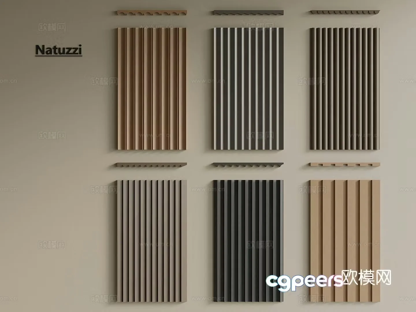 New Chinese style light luxury wall panel grille board Great Wall board Wavy board Wooden grille 3D model