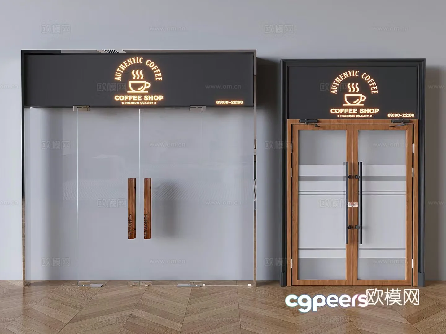 Coffee shop glass double door 3D model