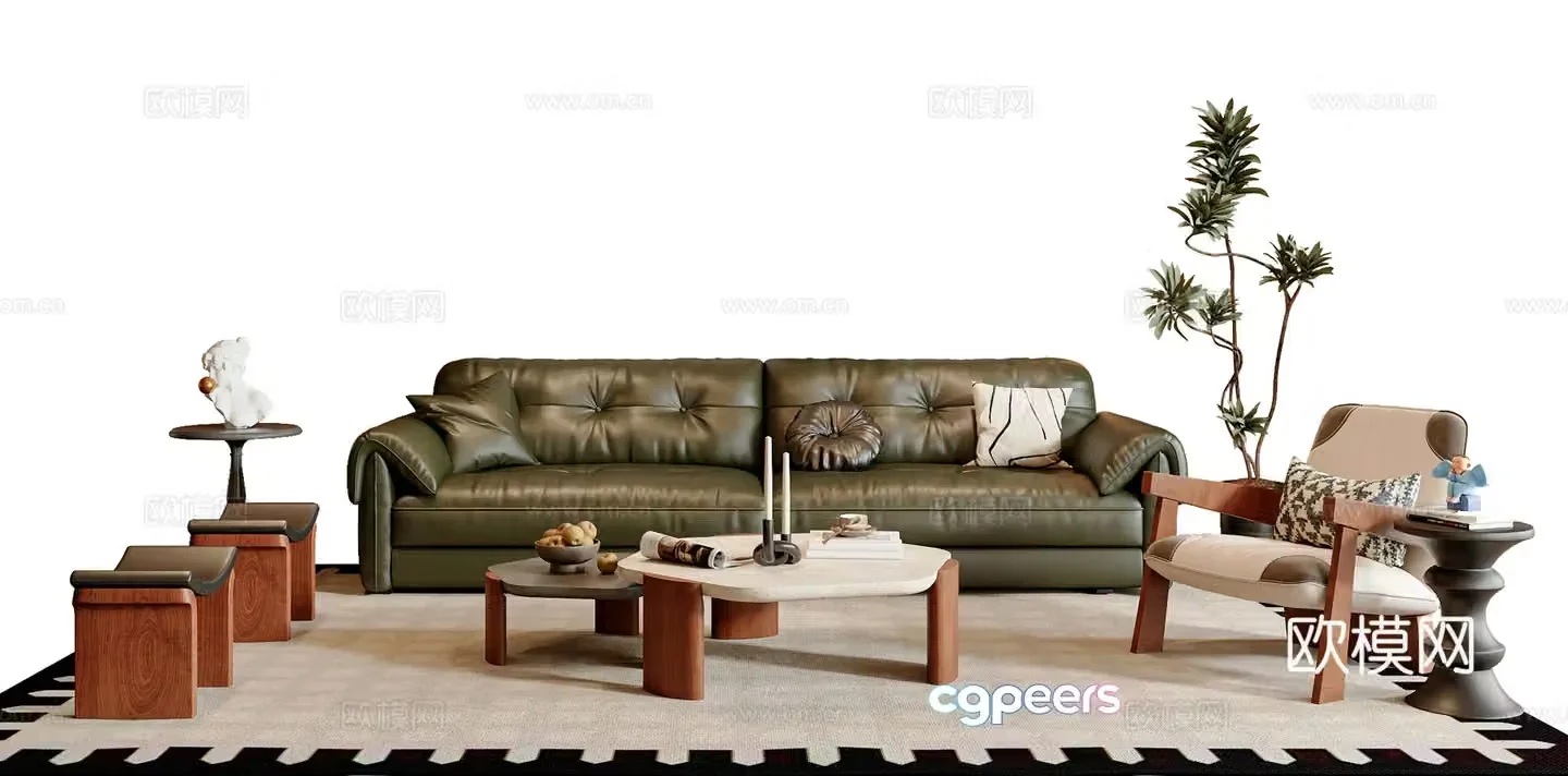 French medieval sofa coffee table combination leisure chair pier potted coffee table three-person sofa 3D model