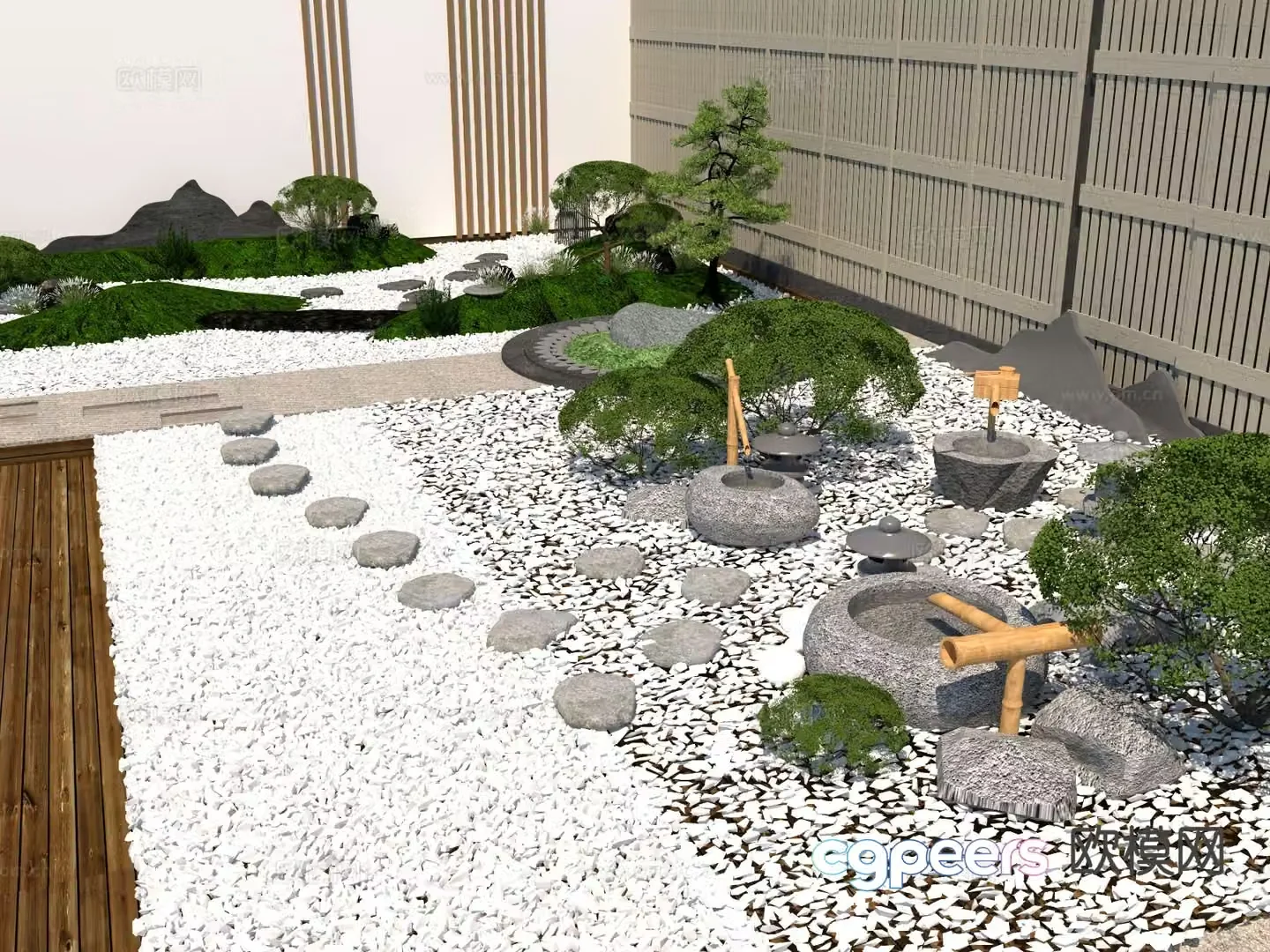 Japanese dry landscape landscape gravel sketch 3D model