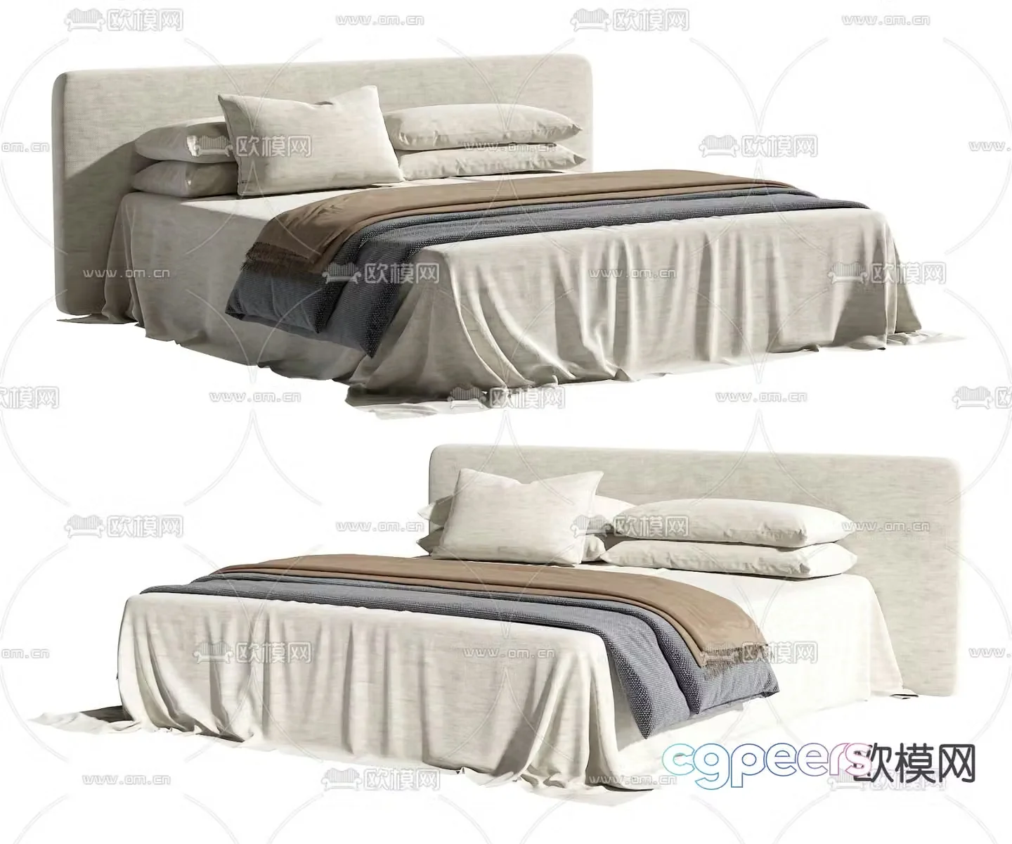 Wabi-sabi style double bed 3d model
