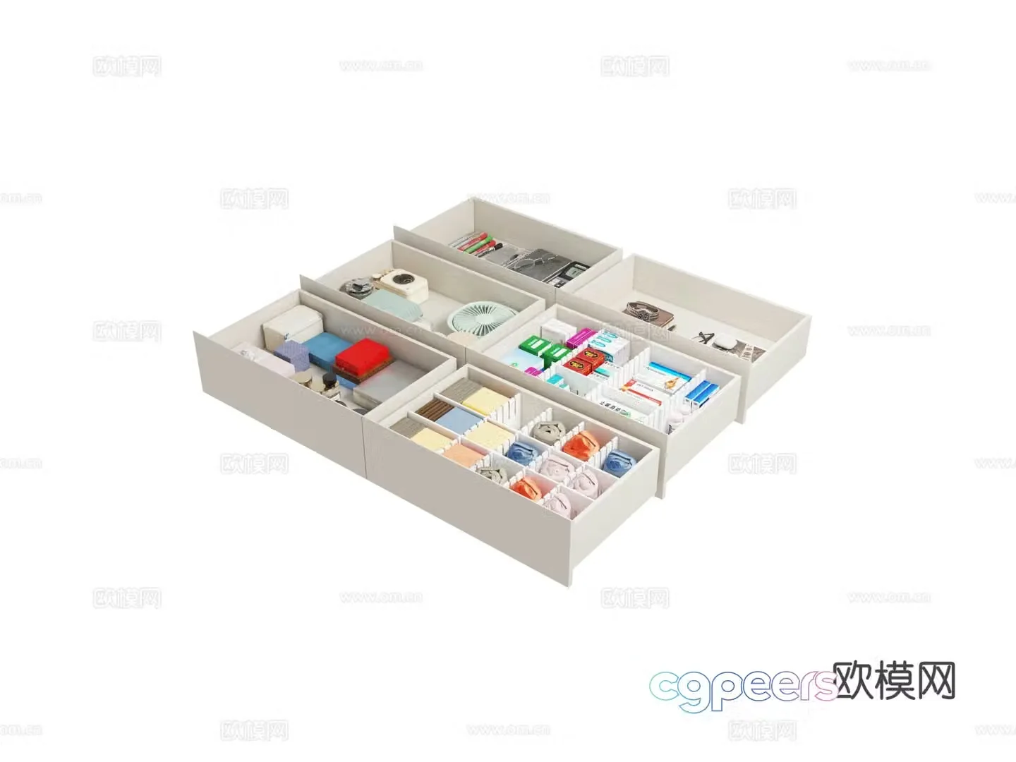 Modern drawer objects storage drawers stationery glasses clips 3d model
