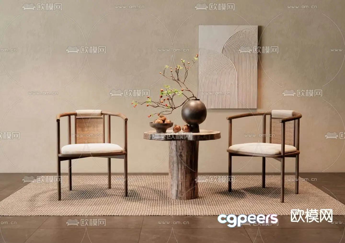 New Chinese style leisure table and chairs 3d model