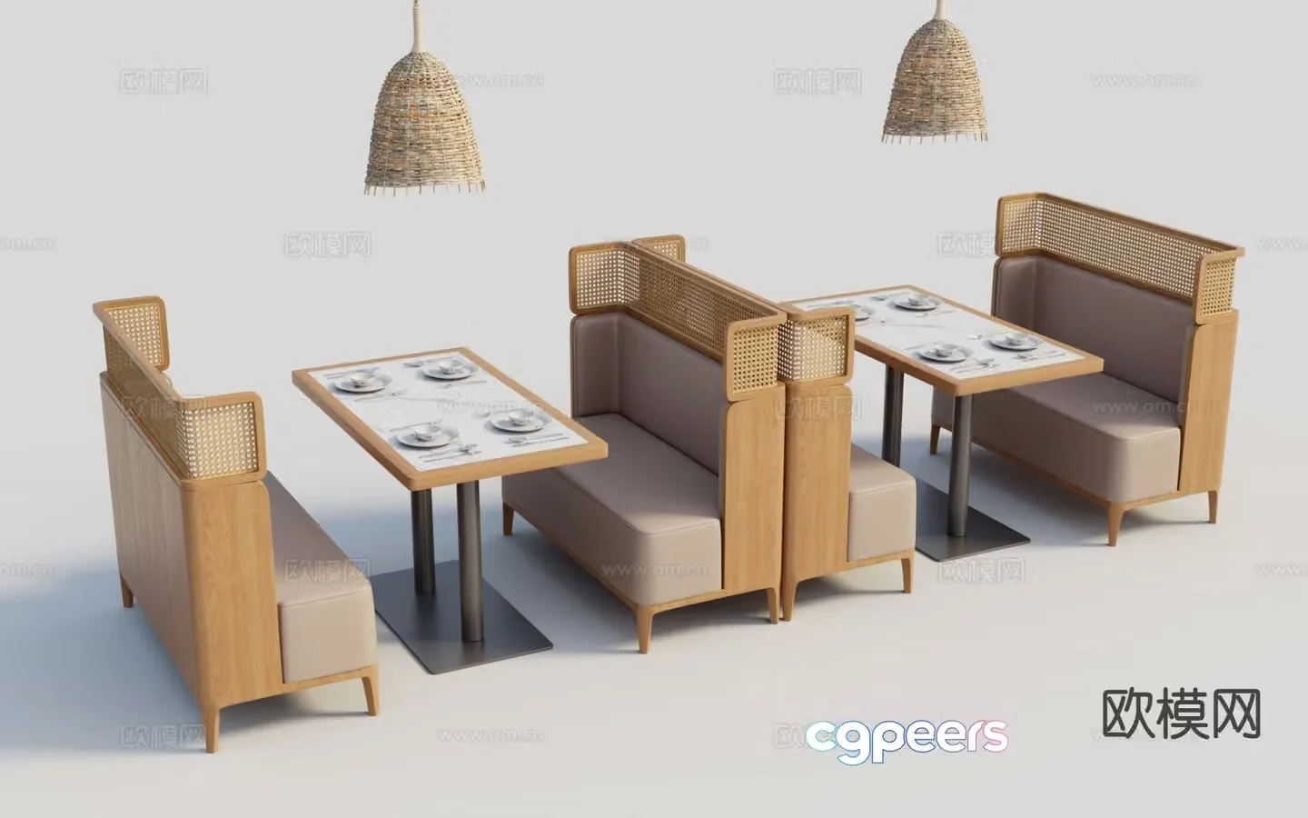 Wabi-sabi style booth partition seat set 3D model