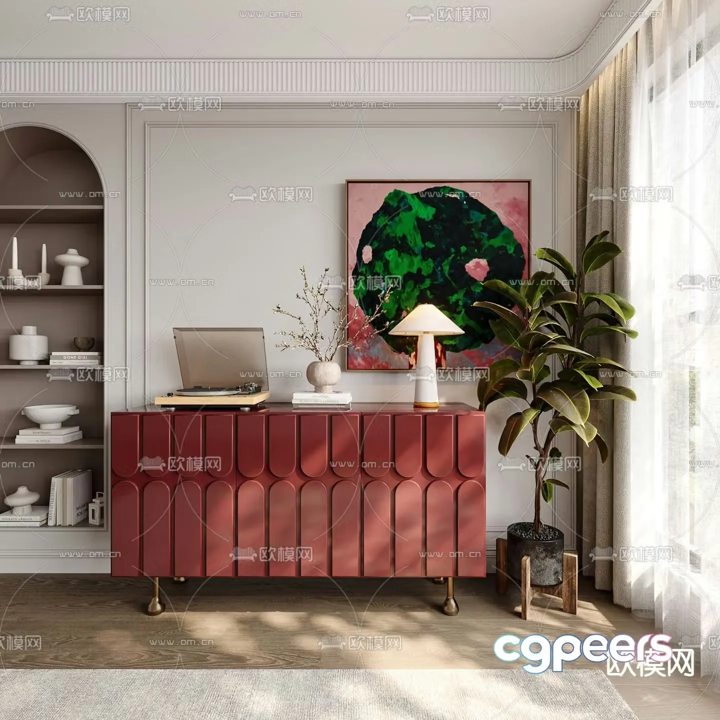 Middle-aged side cabinet porch cabinet end view cabinet 3D model