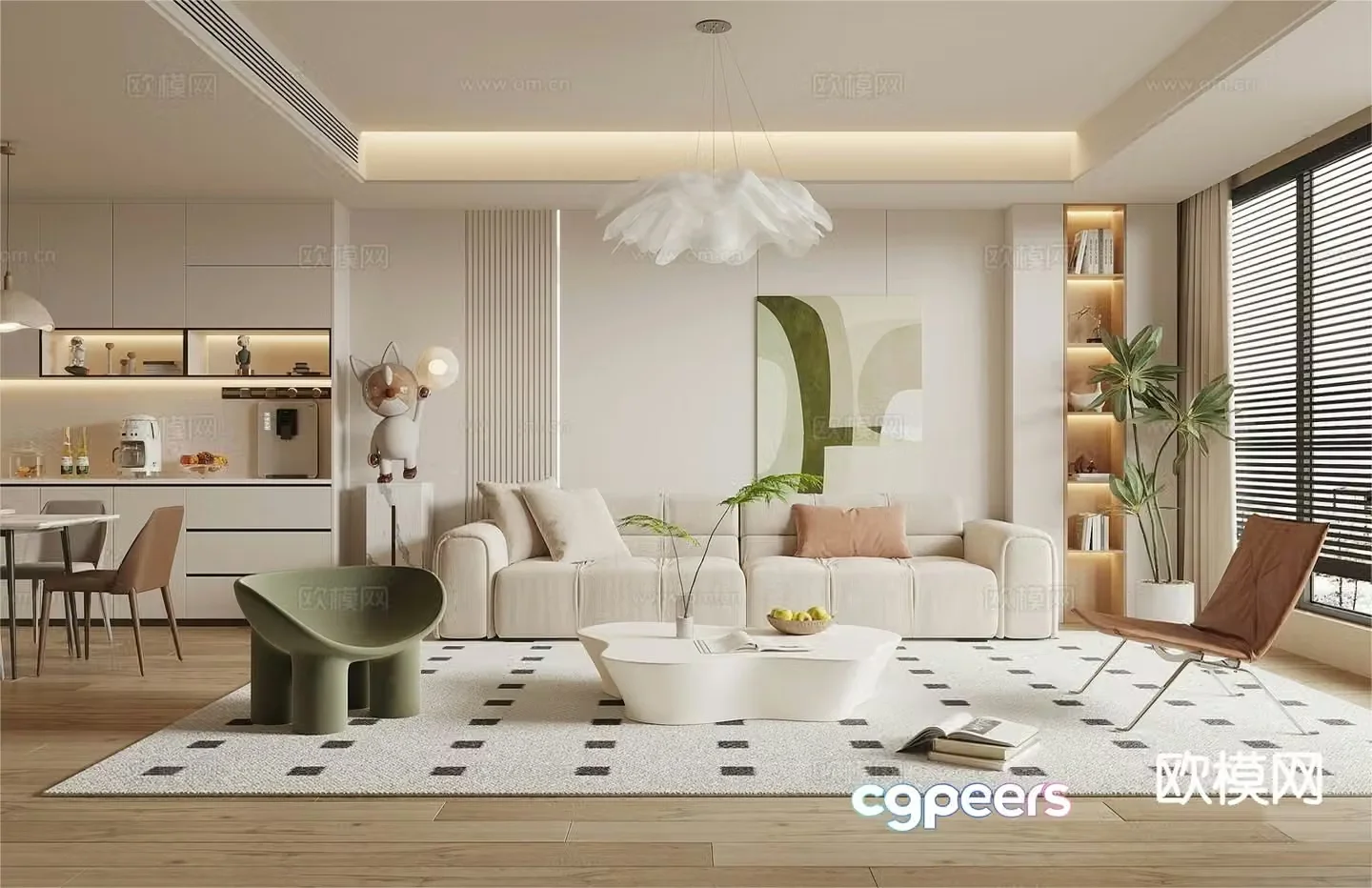 Creamy living room 3d model