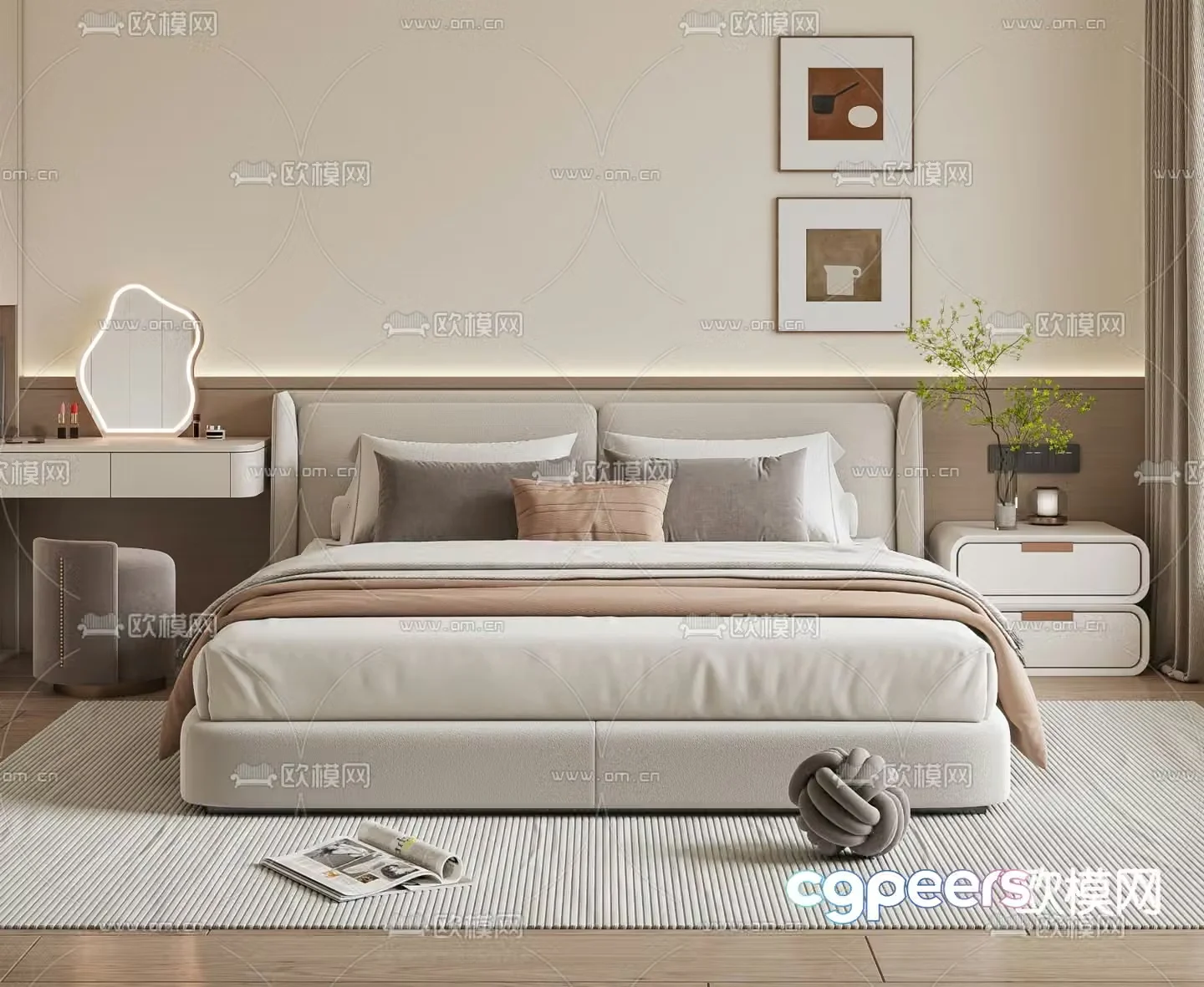 Modern double bed 3d model