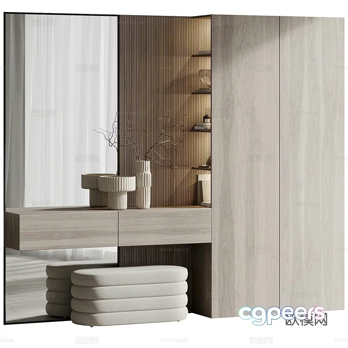 New Chinese style wardrobe dressing table 3D model