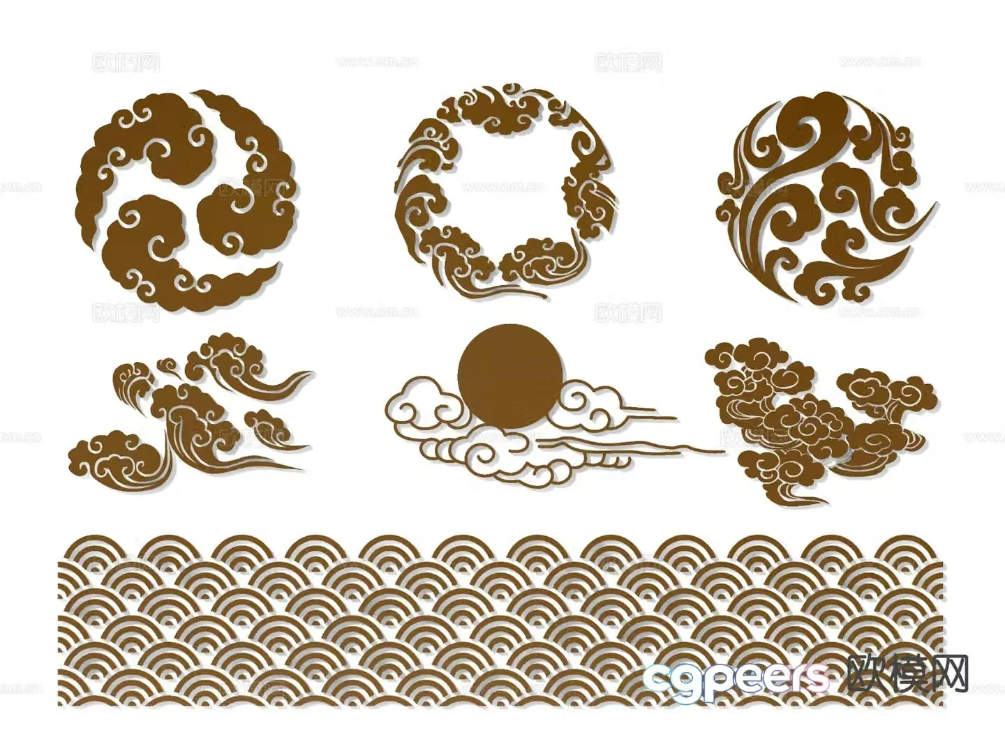 New Chinese style Xiangyun hanging decorations wave wall decorations wall stickers 3D model