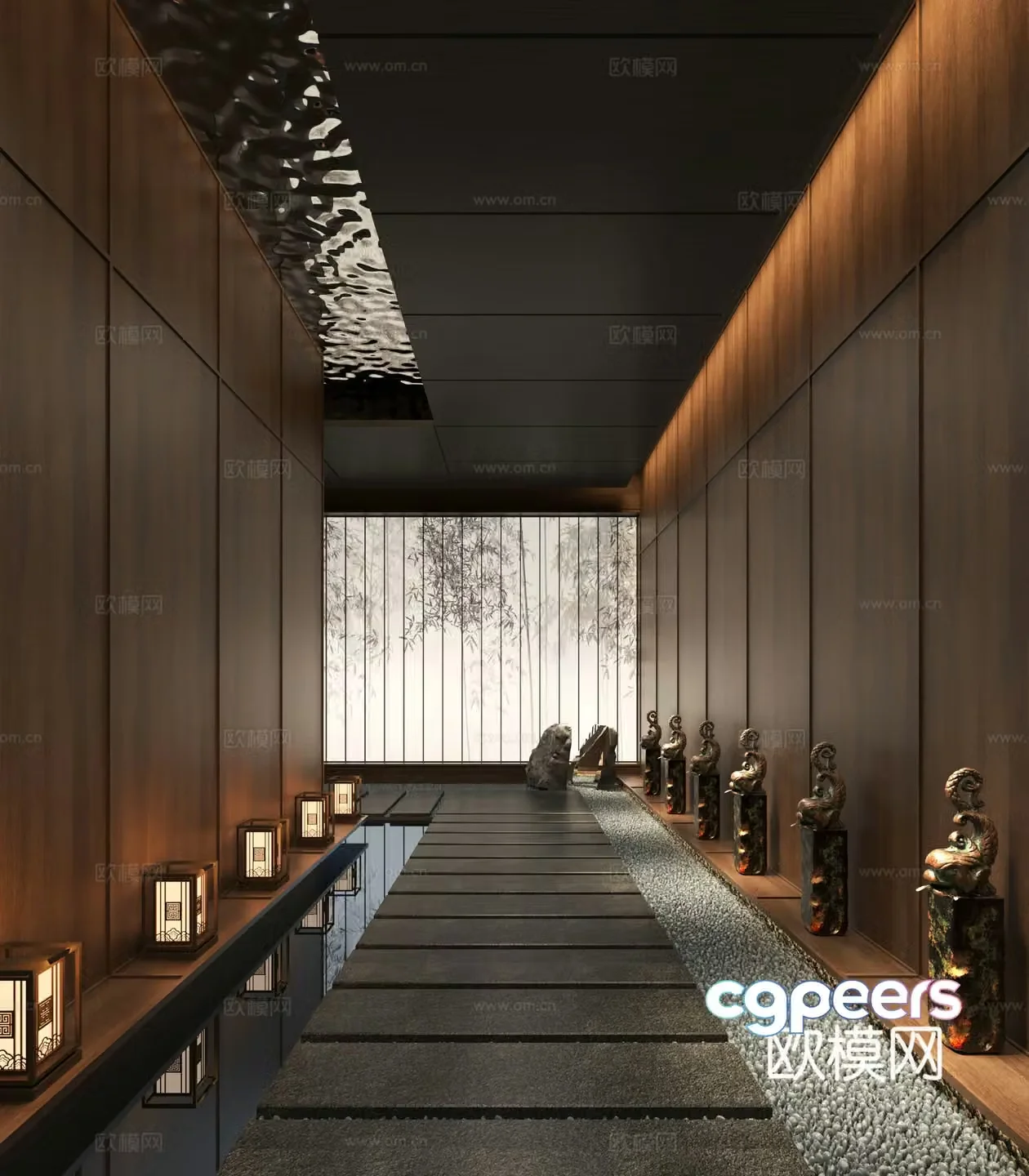 New Chinese style club corridor Hotel aisle Aisle Landscape Corridor Landscape Indoor Landscape 3D Model