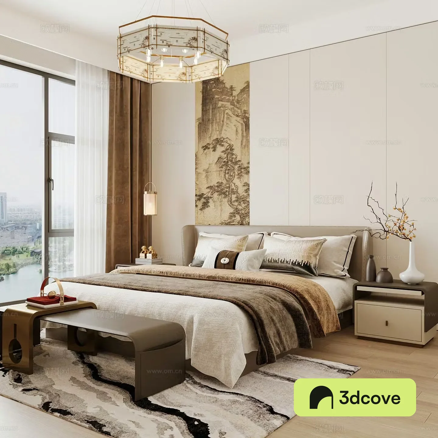 New Chinese style home bedroom Song family aesthetic bedroom Song style bedroom New Chinese style double bed